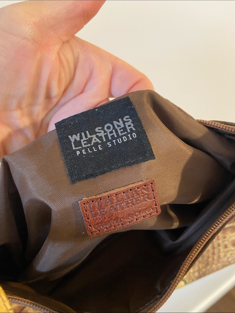 Wilsons Leather Croc-Embossed Shoulder Bag in Brown and Cream - Picture 4 of 4